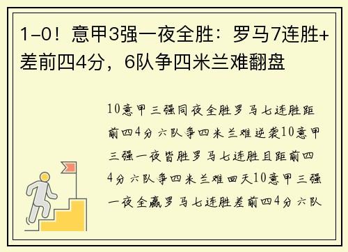 1-0！意甲3强一夜全胜：罗马7连胜+差前四4分，6队争四米兰难翻盘